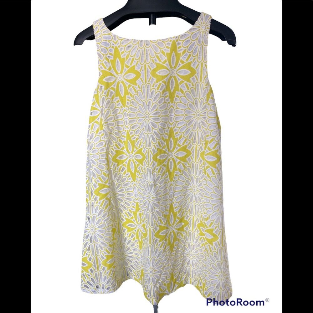 Anthropologie Weston Sleeveless Chartreuse Yellow / White Lace Cut Out Dress M